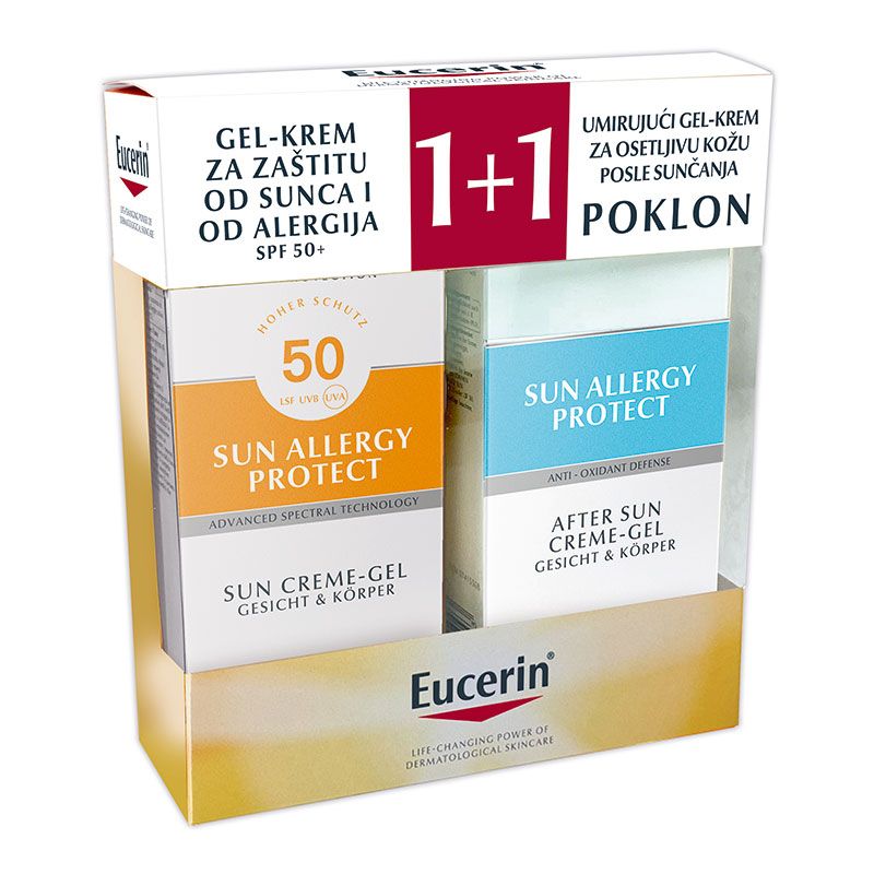 Eucerin Box(sun krem gel za zaštitu od sunca i od alergija SPF50 + umirujući krem gel za osetljivu kožu posle sunčanja)