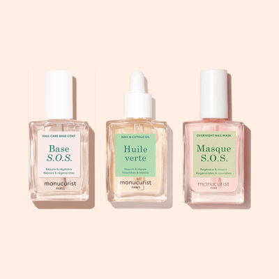 Manucurist Rescue Kit, trio za oštećene nokte (Base S.O.S + S.O.S Mask + Huile Verte)